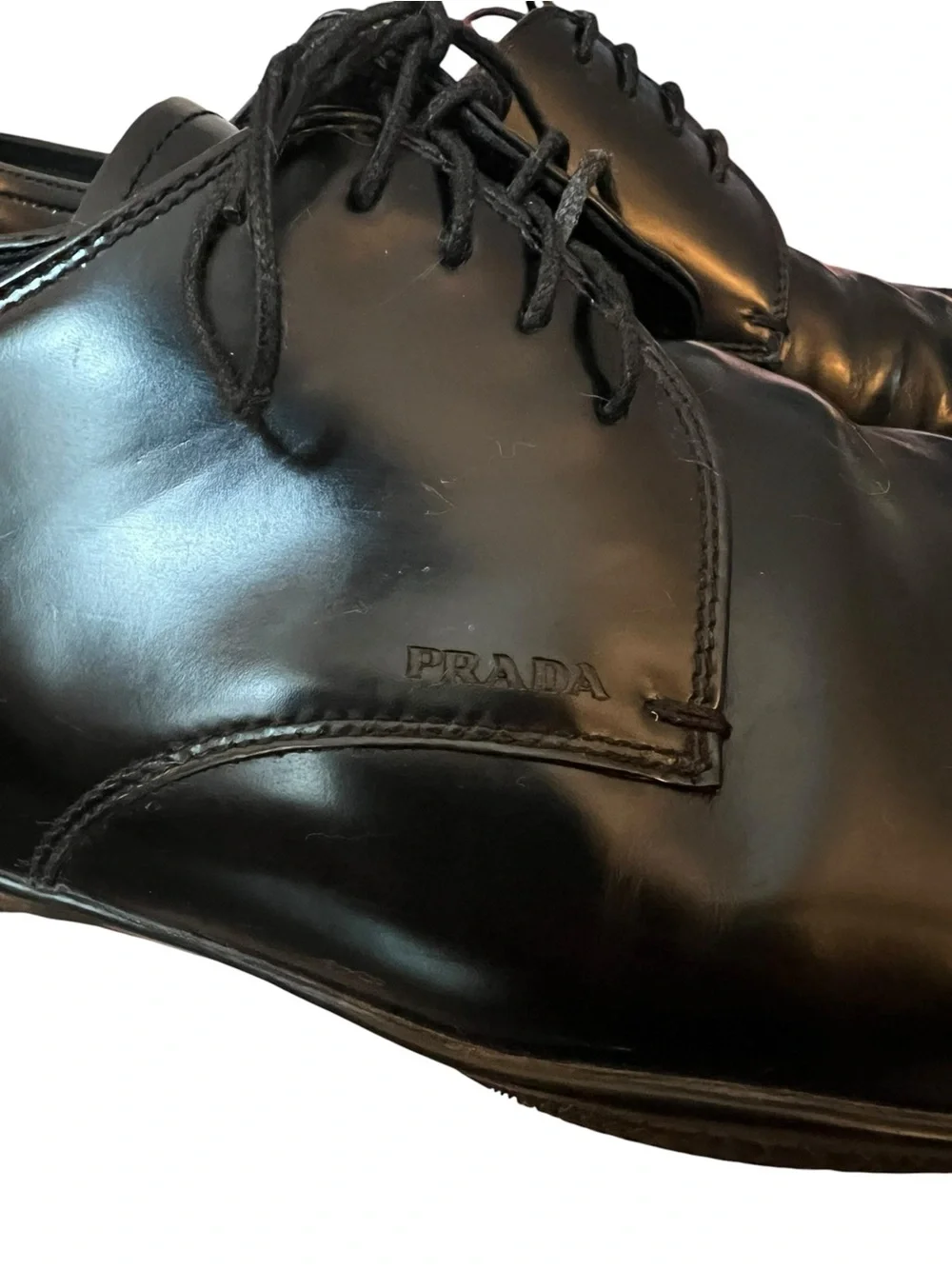 Prada Linea Rossa Black Leather Derby Dress Shoes Lace Up Men’s US 9.5 Italy